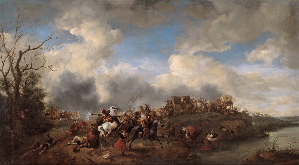 A cavalry battle by Philips Wouwermans